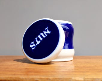 1971 Porsgrund Porcelain NUTS Lidded Container, Classic Nordic Cobalt Blue & Glossy White, Usable Vintage Scandinavian Design