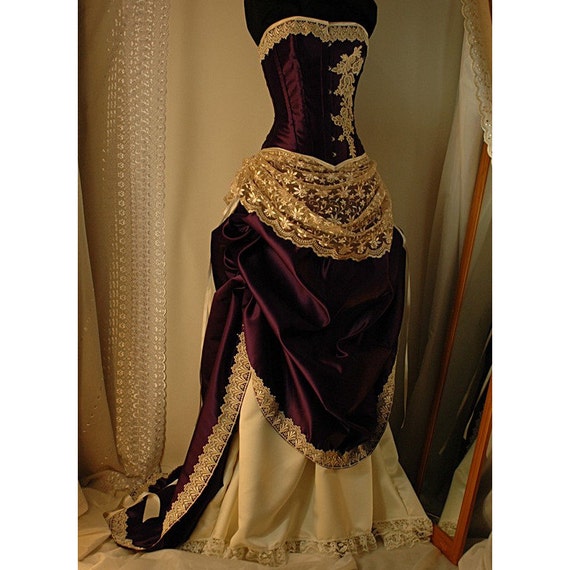 Juliet Cadbury Purple And Ivory Bridal Gown With Steel Boned Etsy