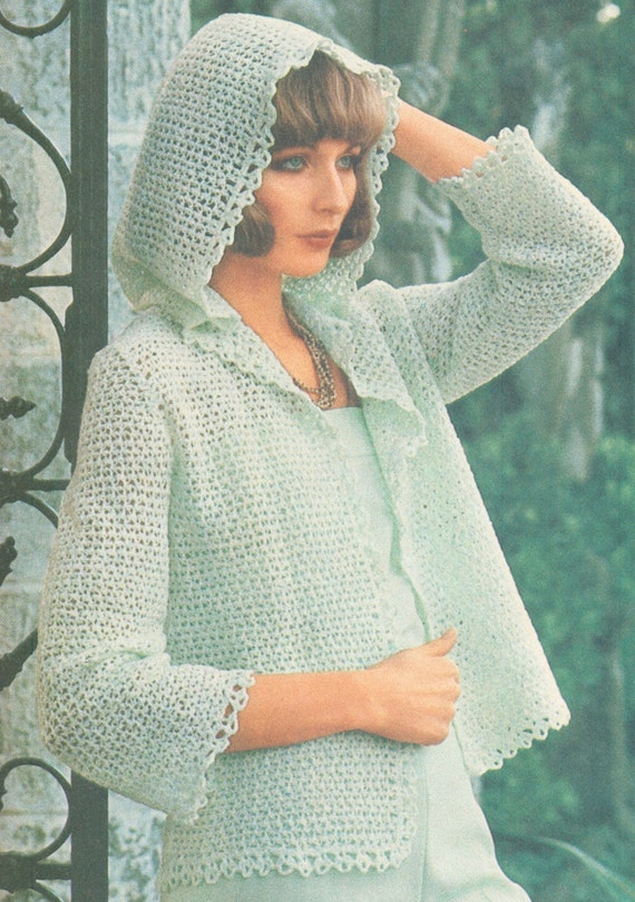 Vintage 1970s Jacket Pattern Boho Crochet Knot Stitch Hooded Etsy