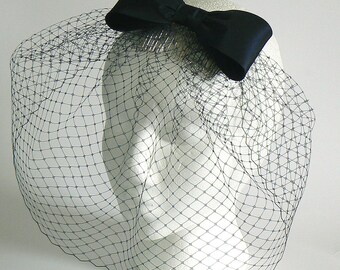 Velo de azul de Dama de honor de velo - velo de novia retro arco - arco de tafetán azul marino