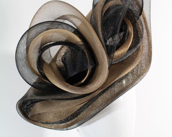 rose gold and black horsehair cocktail - ascot hat - derby hat - australian cup hat