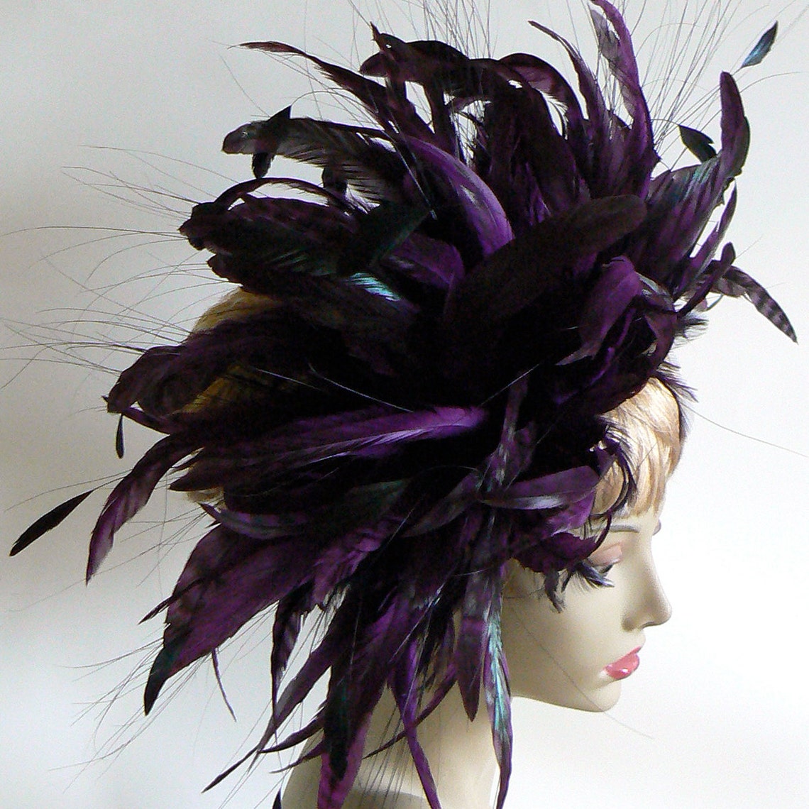 Large Feather Headress Feather Showgirl Headpiece Purple Etsy