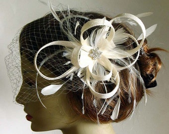 Chapeau sinamay Ivoire pour mariage bibi de mariée - bandeau de mariage - Ivoire