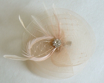 Blush bridal facinator - pink hair clip - wedding headpiece