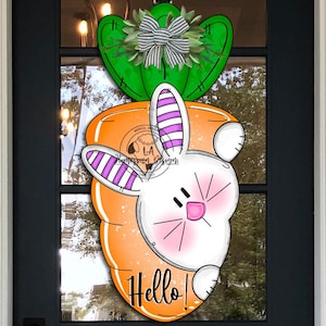 Peekaboo Bunny, SVG, Peeping, Door Hanger Template, Wooden Door Sign, Porch Decor, Stencil, Cute Bunny, Easter Spring, Giant Carrot Sign
