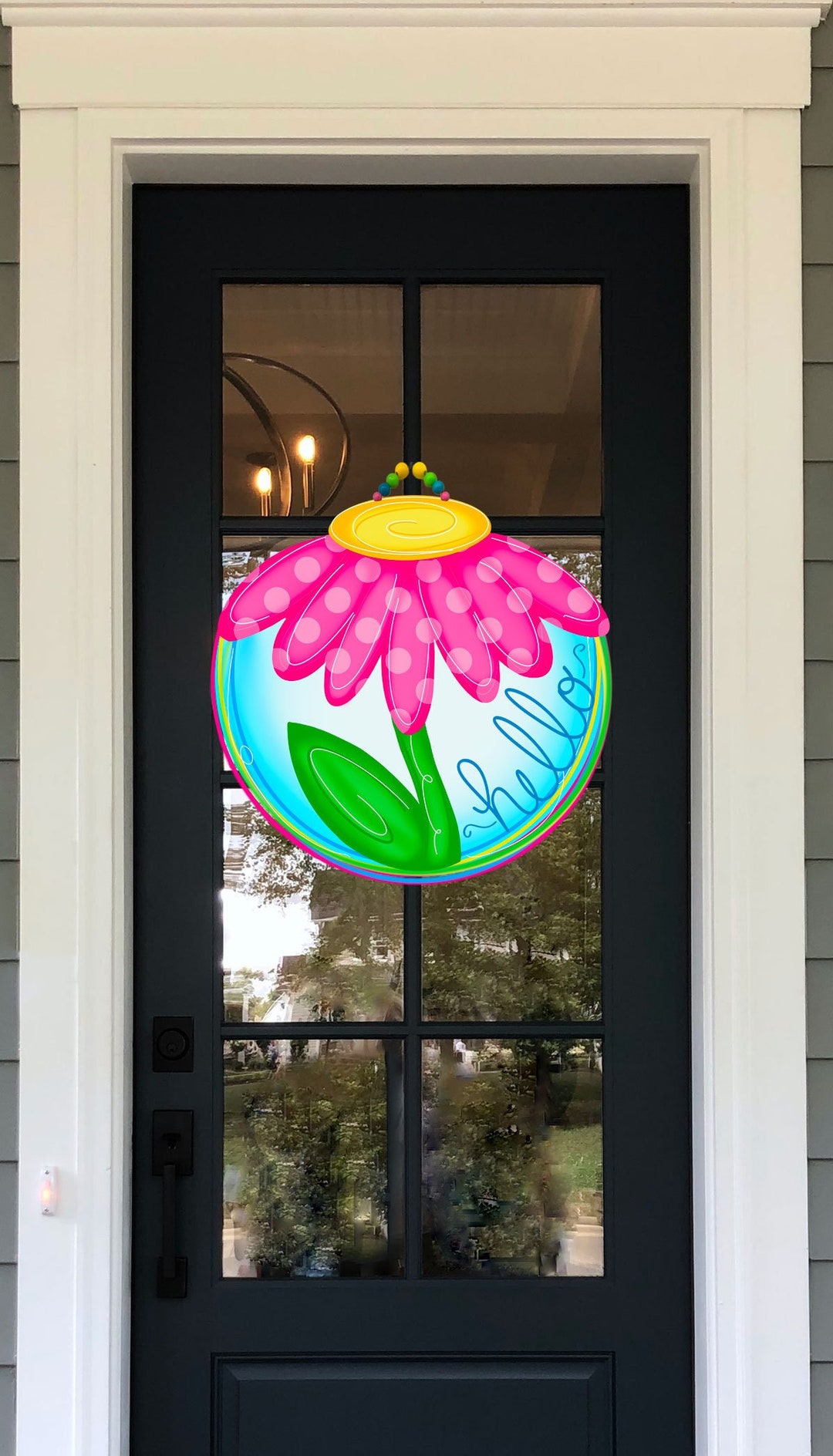 Hello Pink Daisy, Spring Floral Sign, Flower Sign, Wooden Door Wreath ...