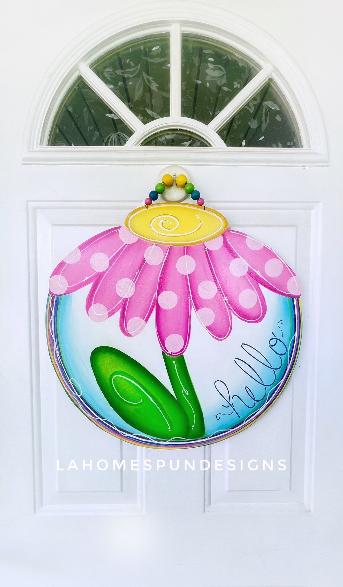 Hello Pink Daisy, Spring Floral Sign, Flower Sign, Wooden Door Wreath ...
