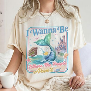Comfort Colors® I Wanna Be Where The People Aren't Shirt, Retro Little Mermaid Introvert Tee, WDW Family Trip 2026 Tee,Disney Princess Ariel