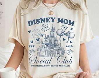 Comfort® Disney Mom Social Club Vintage shirt, This Mom runs on Coffee & Magic Magical Mom shirt, WDW Disneyland trip Gift for Mother Tee