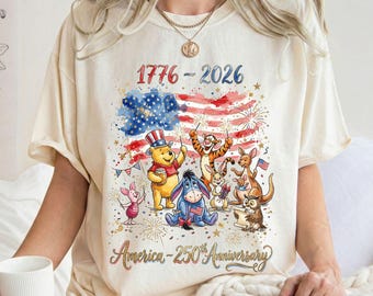 Camiseta Comfort Colors® USA del 250 aniversario de Pooh, camiseta patriótica del 4 de julio, Winnie the Pooh Friends America 1776 2026, camiseta retro de Disney