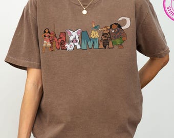 Comfort Colors® Princess Moana Mama Shirt,Disney Moana Maui Mama Shirt,Hei Hei & Pua Mom Tee,Mothers Day Gift Tee,Disneyland Family Trip Tee
