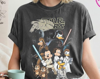 Comfort Colors® Retro Disney Star Wars Shirt, Retro Mickey and Friends Jedi Tee, Family Vacation Outfit, Sci-Fi Tee, Gift for Disney Fans