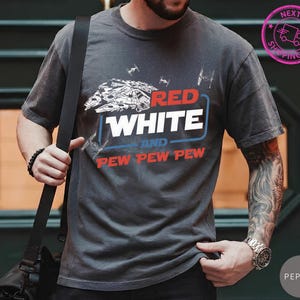 Comfort Colors® Disney Star Wars 4th of July Patriotic Shirt, Pew Pew Pew Space Movie Tee, Red White Blue Disneyland Independence Day Gift
