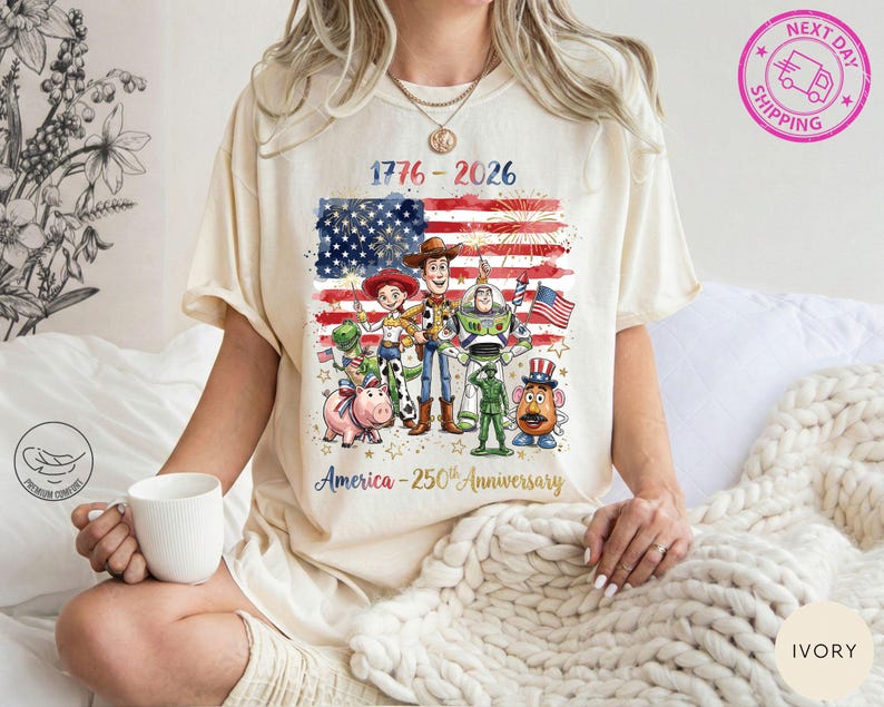 Comfort Colors® Toy Story USA 250th Anniversary Shirt, America 250 Independence Day Tee, Patriotic Woody Buzz Lightyear Shirt, July 4th Family Disney Trip