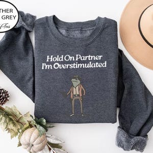 Hold On Partner Im Overstimulated Sweatshirt, Cowboy Frog Sweatshirt, Cowboy Frog Unhinged Shirt, Cute Animal Sweatshirt, Funny Frog Shirt image 6