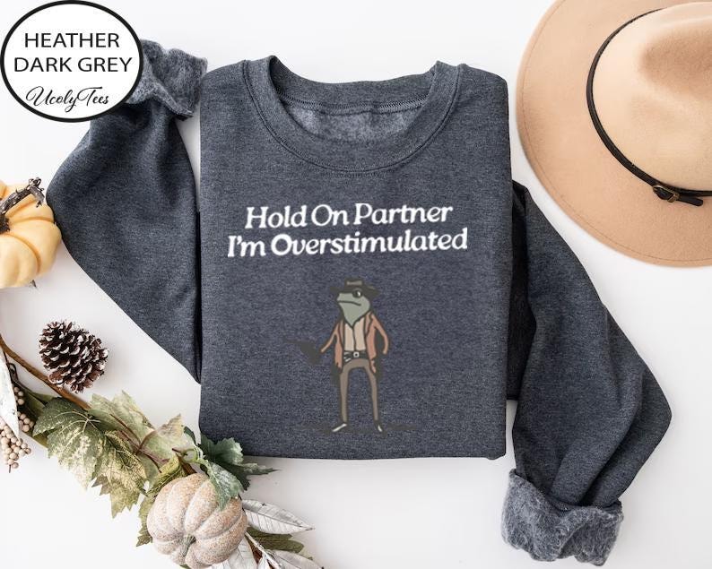 Hold On Partner Im Overstimulated Sweatshirt, Cowboy Frog Sweatshirt, Cowboy Frog Unhinged Shirt, Cute Animal Sweatshirt, Funny Frog Shirt image 6
