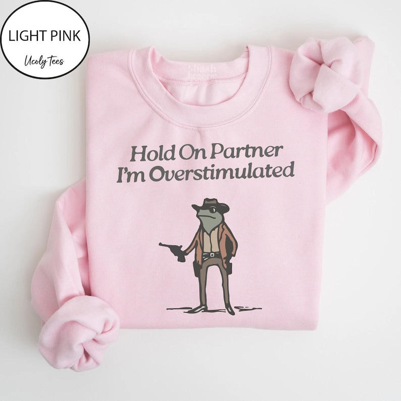 Hold On Partner Im Overstimulated Sweatshirt, Cowboy Frog Sweatshirt, Cowboy Frog Unhinged Shirt, Cute Animal Sweatshirt, Funny Frog Shirt image 8
