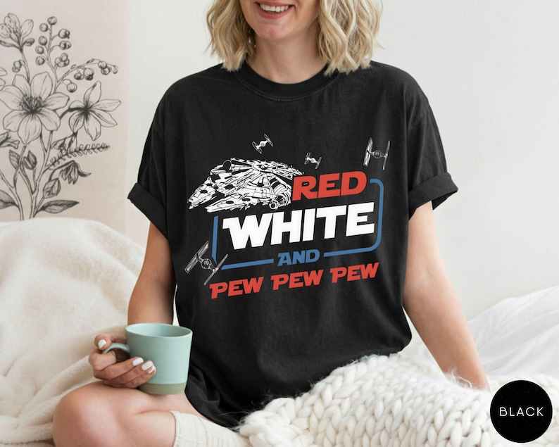 Comfort Colors® Disney Star Wars 4th of July Patriotic Shirt, Pew Pew Pew Space Movie Tee, Red White Blue Disneyland Independence Day Gift image 7