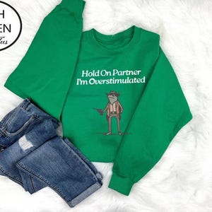 Hold On Partner Im Overstimulated Sweatshirt, Cowboy Frog Sweatshirt, Cowboy Frog Unhinged Shirt, Cute Animal Sweatshirt, Funny Frog Shirt image 5