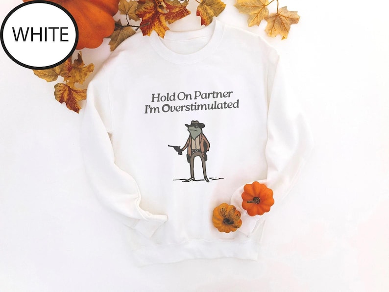 Hold On Partner Im Overstimulated Sweatshirt, Cowboy Frog Sweatshirt, Cowboy Frog Unhinged Shirt, Cute Animal Sweatshirt, Funny Frog Shirt image 3