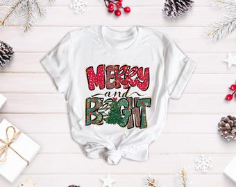 Merry And Bright Tee, Merry Xmas Shirt, Merry And Bright Gift, Family Xmas Gift Shirt, Xmas For Women Shirt, Funny Christmas Tee