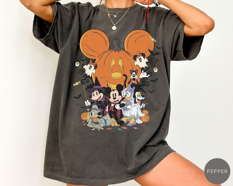 Comfort Colors® Mickey Friends Halloween Pumpkin Shirt, Spooky Season Trick or Treat Tee image 2