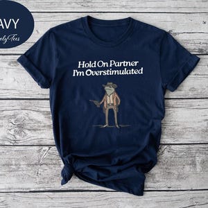 Hold On Partner Im Overstimulated Shirt, Cowboy Frog, Funny Meme Shirt, Funny Gifts for Friend, Funny Frog Tee, Gen Z Shirt, Cowboy Frog Tee image 3