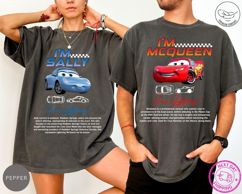 Comfort Colors® Vintage Cars Matching Shirt: Lightning McQueen & Sally Couple Tee