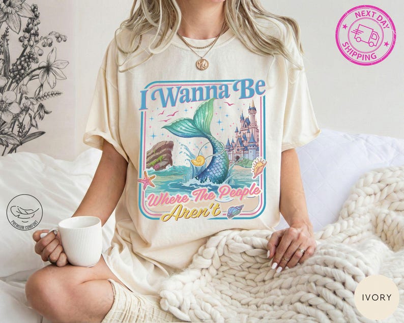 Comfort Colors® I Wanna Be Where The People Aren't Shirt, Retro Little Mermaid Introvert Tee, WDW Family Trip 2026 Tee,Disney Princess Ariel