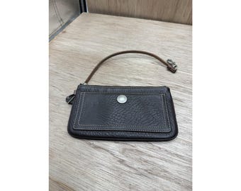 Vtg COACH Wristlet Wallet Pebble Leather Brown Zip Closure Lined Hangtag Purse