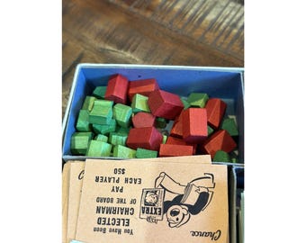 Vintage Monopoly Game Blue Box Single Patent Money Wood Pieces