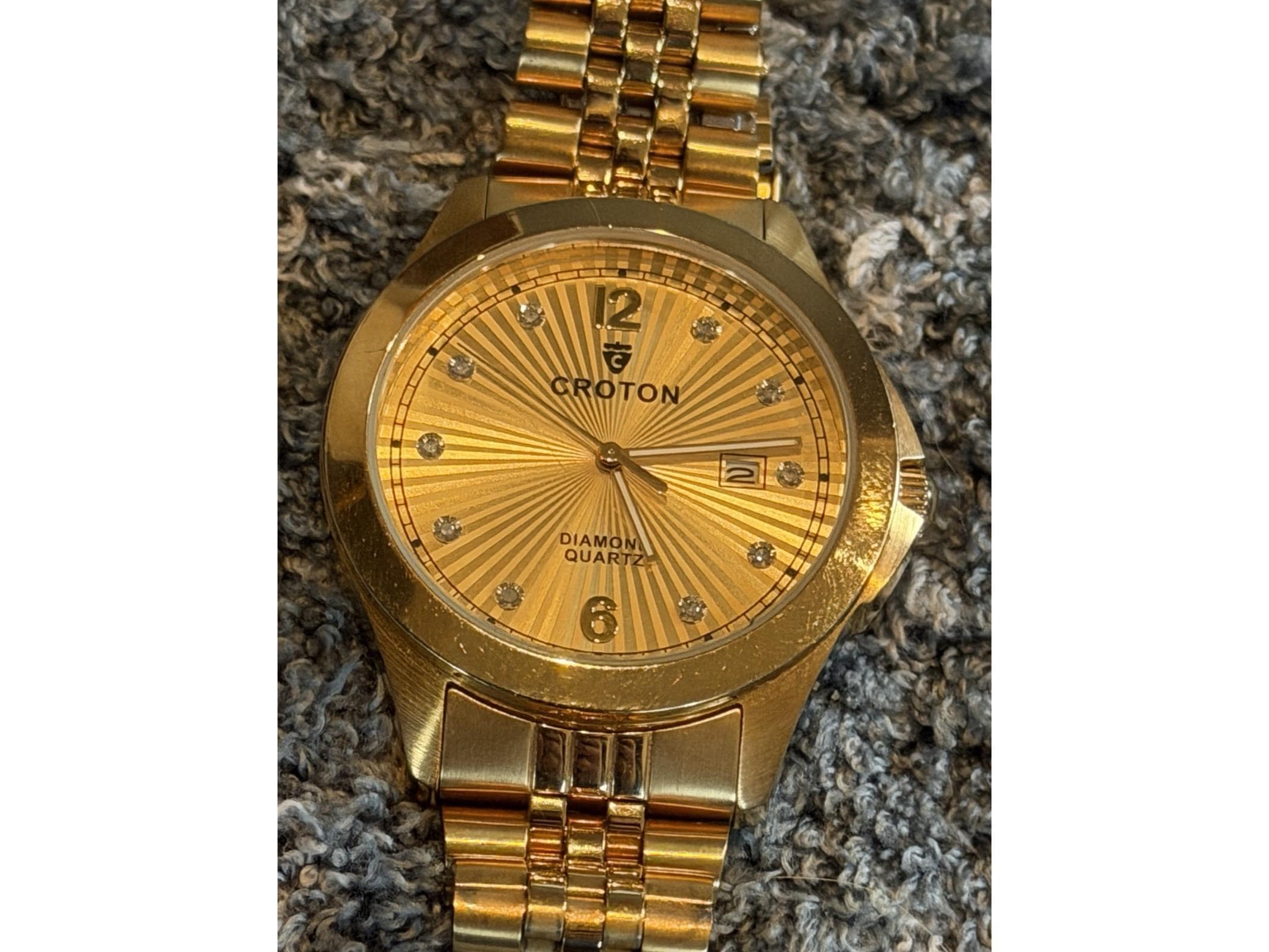 Croton Men's Goldtone Quartz Champagne Dial Watch With 10 Diamond