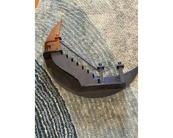 Vintage Handmade Wood Crescent Moon Stair Trinket Shelf Staircase MCM 22 X 14 »