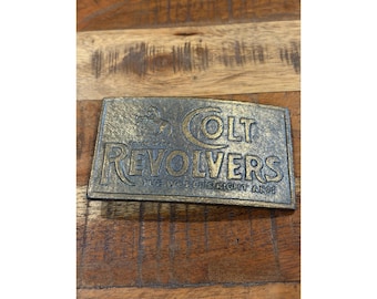 Vintage Colt Revolvers Brass Belt Buckle “The World’s Right Arm”