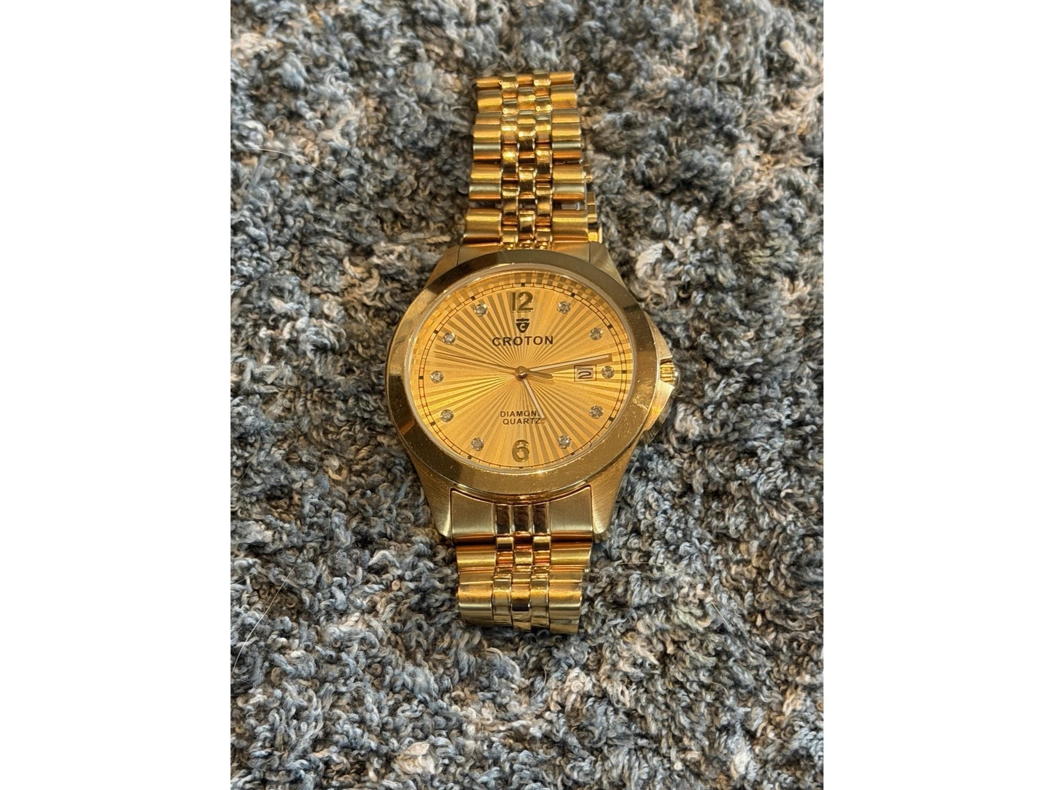 Croton Men's Goldtone Quartz Champagne Dial Watch With 10 Diamond