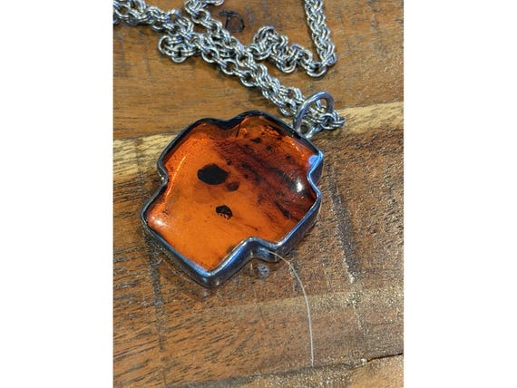 Vintage Fossilized Amber Bugs & Métal Cross View 4