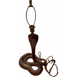 vtg wood COBRA LAMP mcm snake antique wooden table retro animal figural carved