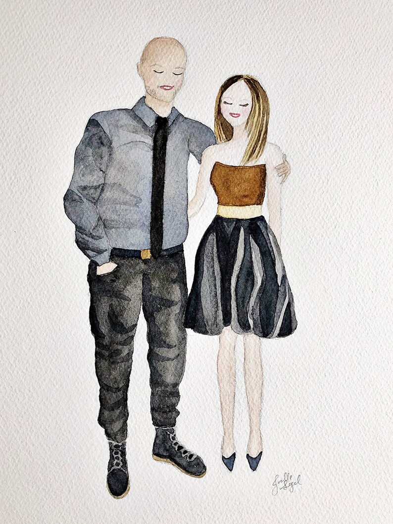 Custom Hand-Painted Watercolor Portraits 9 x 12