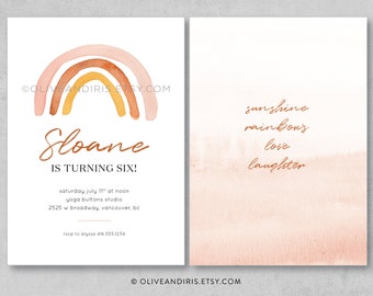 Muted Watercolor Rainbow Party Invitation / Boho Party Invitation / Printable Birthday Party Invitation