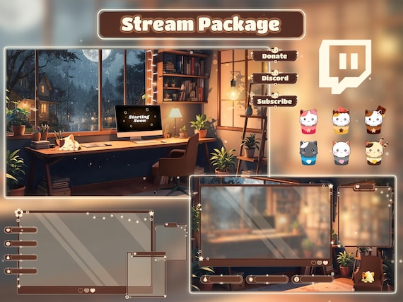 Stream Overlay Package Lofi room- Twitch Stream overlay- Cozy Stream Overlay - Lofi Twitch Screens - Animated stream package- Overlays