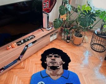 Diego Maradona Napoli Rug - Handmade Tufted Portrait -  Football Wall Art - Custom Soccer Decor