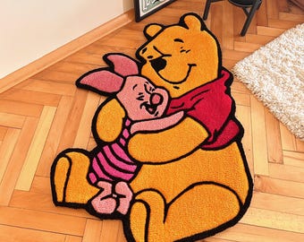 Handmade Tufted Bear & Piglet Rug, Nursery Kids Decor