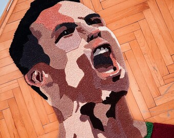 Handmade Cristiano Ronaldo Rug – Soccer Legend Tufted Rug, Wool Wall Art