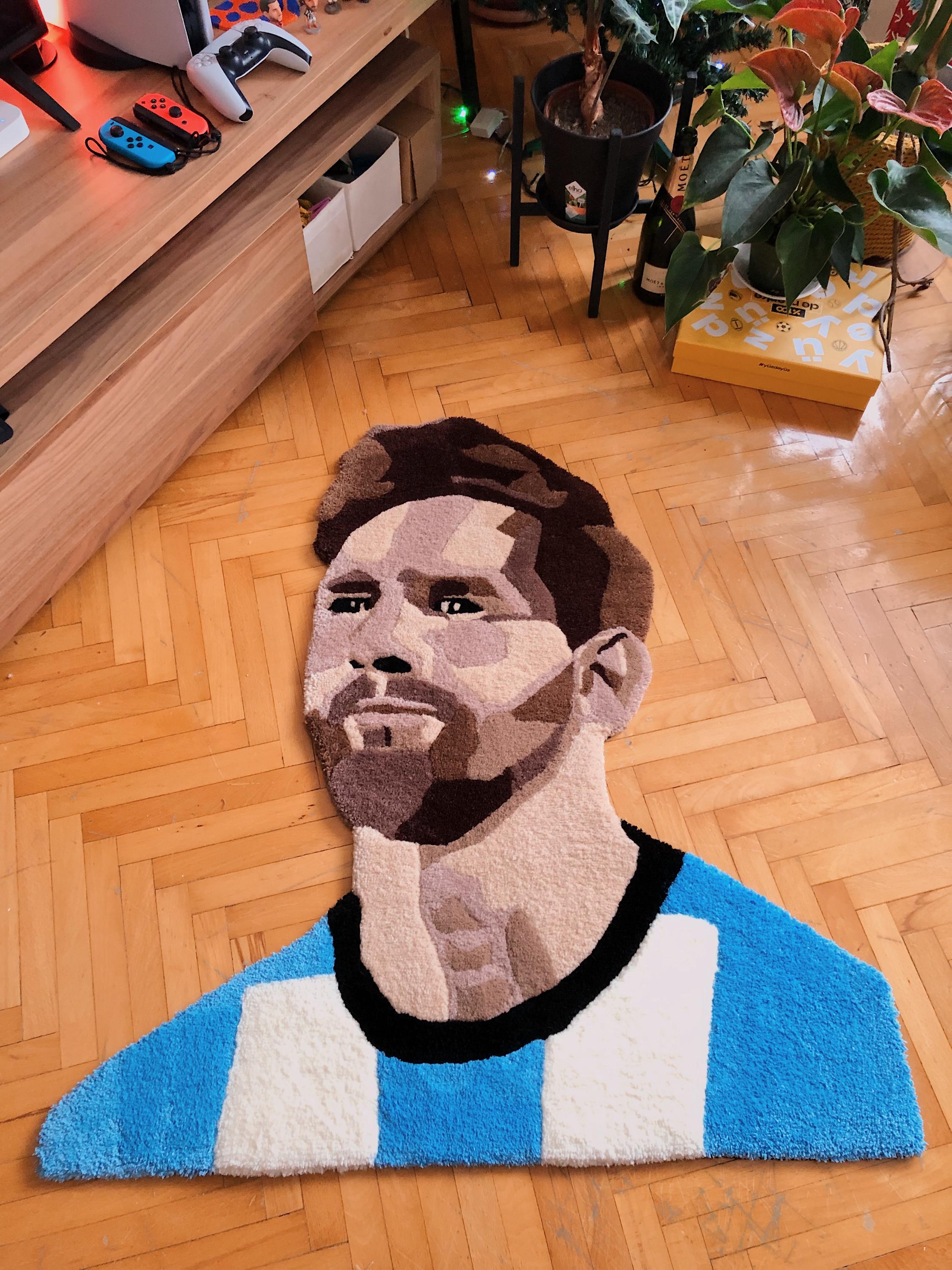 Handmade Lionel Messi Rug – Football Legend Tufted Rug, Acrylic Wall ...