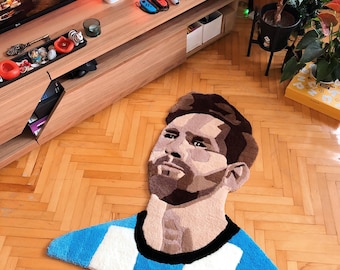 Handmade Lionel Messi Rug – Football Legend Tufted Rug, Acrylic Wall Art