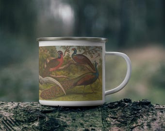 Vintage Bird Enamel Mug: Nature Inspired Camping Cup