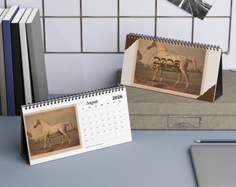 Bureaublad Vintage Horse Art-kalender 2026: bureauinrichting ruitersport