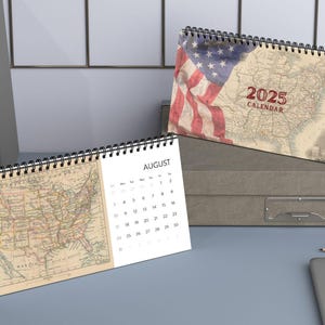 Tischkalender, Kalender 2025, Vintage Maps Kalender, Historische Landkarten, Büro Dekor, Planer, Wand Kunst, Kalender