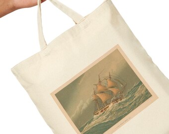 Vintage Sailboat Print Tote Bag: Eco-Friendly Cotton Beach Bag