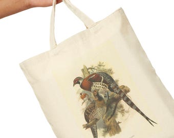 Vintage Bird Cotton Canvas Tote Bag, Stylish Eco-Friendly Unique Design, Reusable Shopping Bag, Bird Lover Gift, Nature Inspired Shoulder